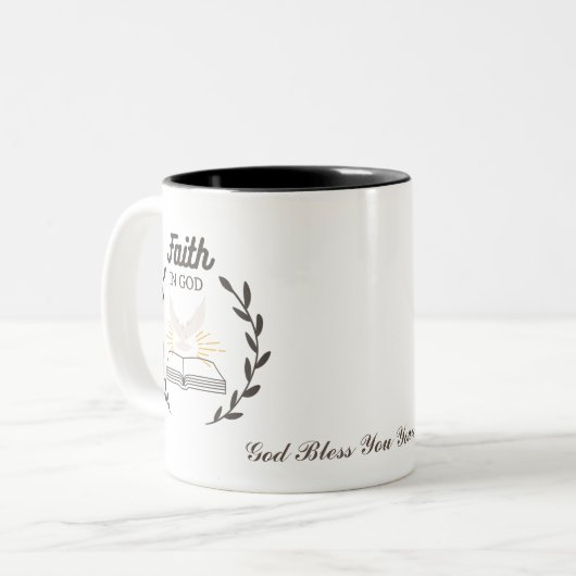 神パーソナライズされたを信じ、神があなたを祝福するマグカップ ツートーンマグカップ (正面左)