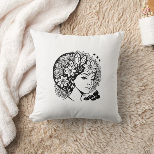 神フェミニン曼荼羅アートフローラクリスタル女神 クッション (ブランケット)