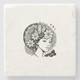 神フェミニン曼荼羅アートフローラクリスタル女神 ストーンコースター