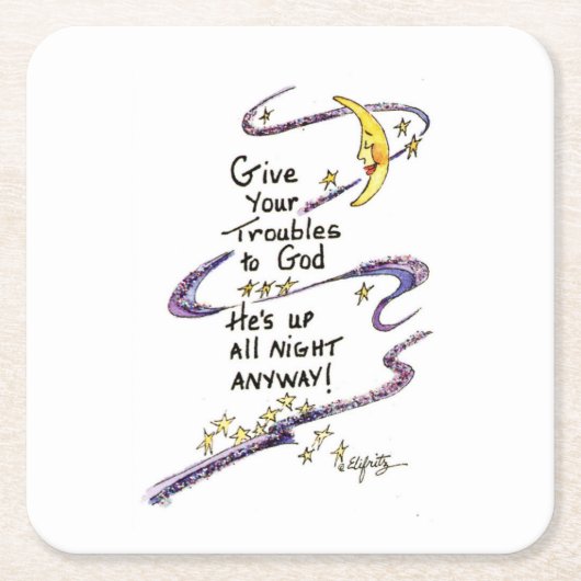 神与えに対する苦労。快適なことわざムーン スクエアペーパーコースター (正面)