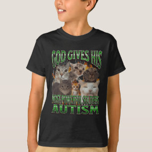 神与え最も強力な自閉症おもしろい猫ミーム Tシャツ