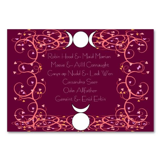 神及び女神のウィッカ信者のHandfastingの名前のテーブルカード テーブルナンバー (裏面)