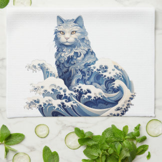 神奈川から流れ落ちる猫の波 キッチンタオル
