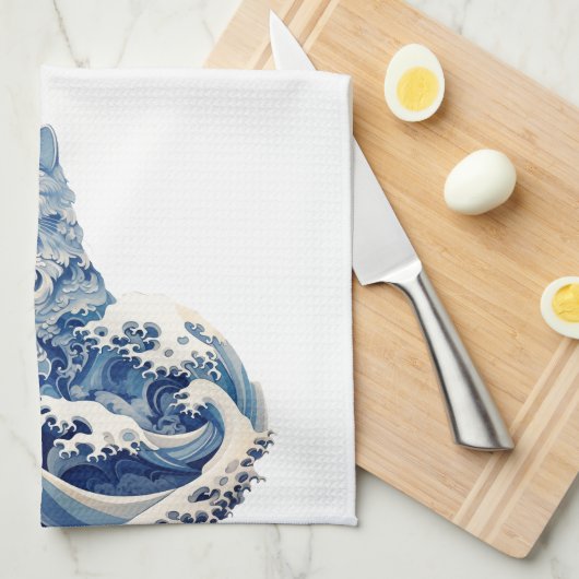 神奈川から流れ落ちる猫の波 キッチンタオル (四つ折り)