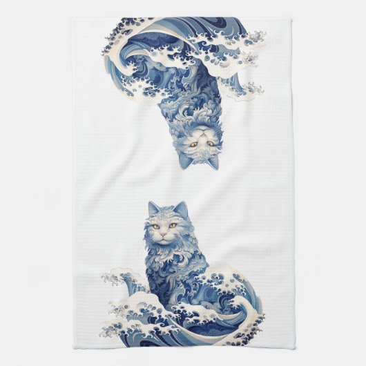 神奈川から流れ落ちる猫の波 キッチンタオル (縦)