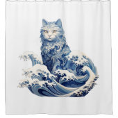 神奈川から流れ落ちる猫の波 シャワーカーテン (正面)