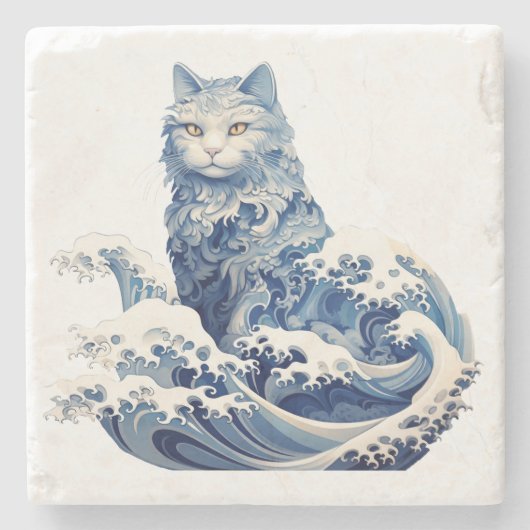 神奈川から流れ落ちる猫の波 ストーンコースター (正面)