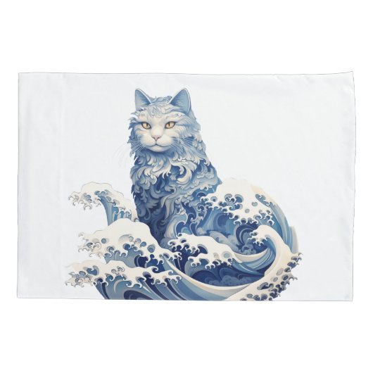 神奈川から流れ落ちる猫の波 枕カバー (裏面)