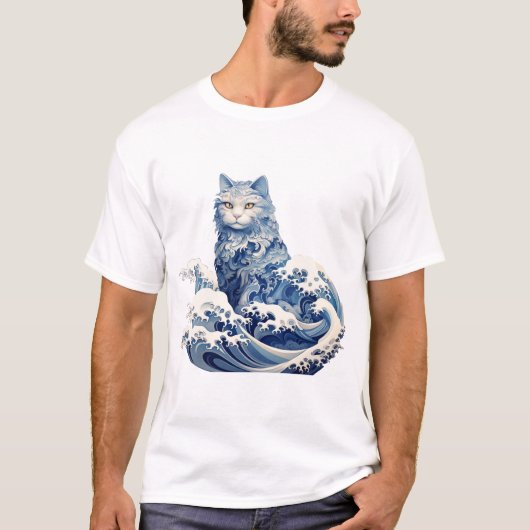 神奈川から流れ落ちる猫の波 Tシャツ (正面)