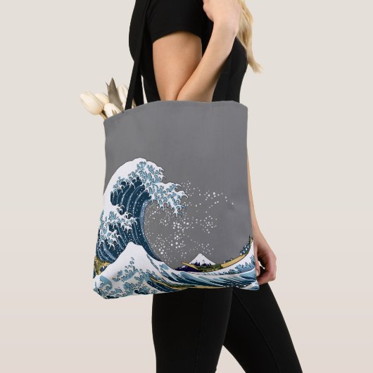 神奈川のモダンの破裂音を離れた灰色の素晴らしい波 トートバッグ (クローズアップ)