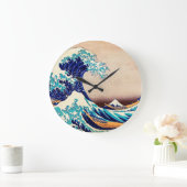 神奈川の日本のなヴィンテージのファインアートを離れた素晴らしい波 ラージ壁時計 (ホーム)