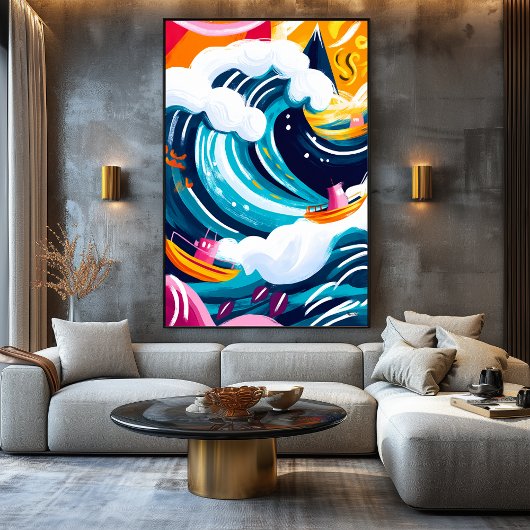 神奈川の波の生素晴らしき生きとしたフォービスト キャンバスプリント