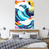 神奈川の波の生素晴らしき生きとしたフォービスト キャンバスプリント (インサイチュ (寝室))