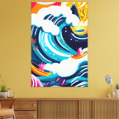 神奈川の波の生素晴らしき生きとしたフォービスト キャンバスプリント (インサイチュ (リビング))