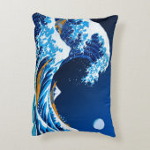 神奈川を離れた素晴らしい波(明るく及びカラフル) アクセントクッション (裏面(縦))