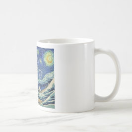 神奈川を離れた素晴らしい波-星明かりの夜 コーヒーマグカップ