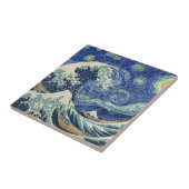 神奈川を離れた素晴らしい波-星明かりの夜 タイル (側面)