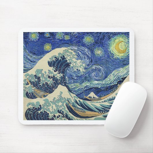 神奈川を離れた素晴らしい波-星明かりの夜 マウスパッド (マウス)