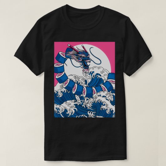 神奈川日本の沖のすしドラゴン巻素晴らしき波 Tシャツ (デザイン正面)
