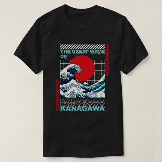 神奈川沖浪裏 ジャパニーズレトロ Tシャツ (デザイン正面)