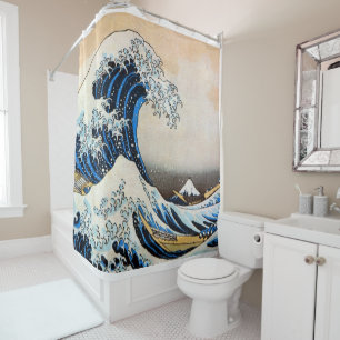 神奈川沖浪裏、北斎の素晴らしい波、Hokusai、Ukiyo-e シャワーカーテン