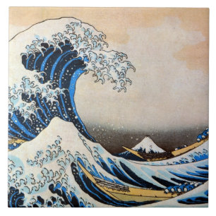 神奈川沖浪裏、北斎の素晴らしい波、Hokusai、Ukiyo-e タイル