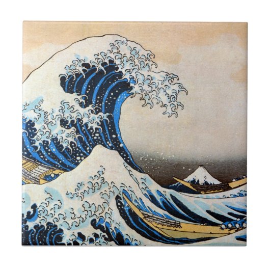 神奈川沖浪裏、北斎の素晴らしい波、Hokusai、Ukiyo-e タイル (正面)