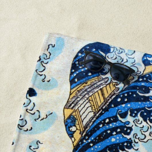 神奈川沖浪裏、北斎の素晴らしい波、Hokusai、Ukiyo-e ビーチタオル (インサイチュ)