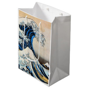 神奈川沖浪裏、北斎の素晴らしい波、Hokusai、Ukiyo-e ミディアムペーパーバッグ