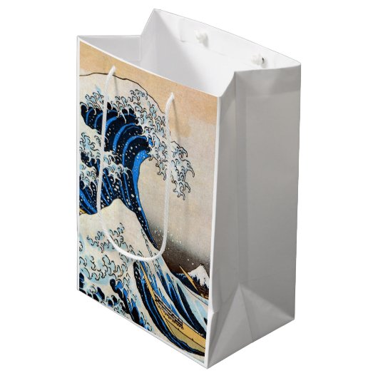 神奈川沖浪裏、北斎の素晴らしい波、Hokusai、Ukiyo-e ミディアムペーパーバッグ (正面アングル)