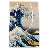 神奈川沖浪裏、北斎の素晴らしい波、Hokusai、Ukiyo-e ミディアムペーパーバッグ (正面)