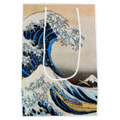 神奈川沖浪裏、北斎の素晴らしい波、Hokusai、Ukiyo-e ミディアムペーパーバッグ (裏面)