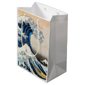 神奈川沖浪裏、北斎の素晴らしい波、Hokusai、Ukiyo-e ミディアムペーパーバッグ (裏面アングル)