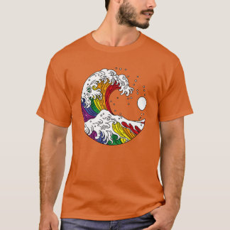 神奈川沖浪裏LGBTQプライドレインボーフラグ vi Tシャツ