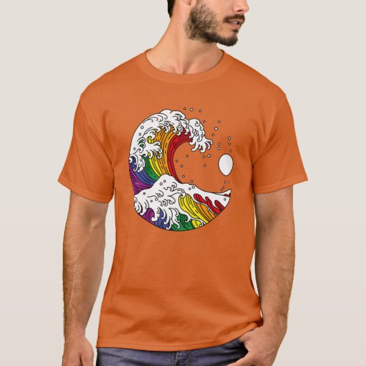 神奈川沖浪裏LGBTQプライドレインボーフラグ vi Tシャツ (正面)