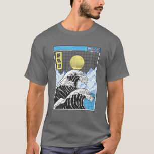 神奈川波日本デジタル風景かわいいアニメ Tシャツ