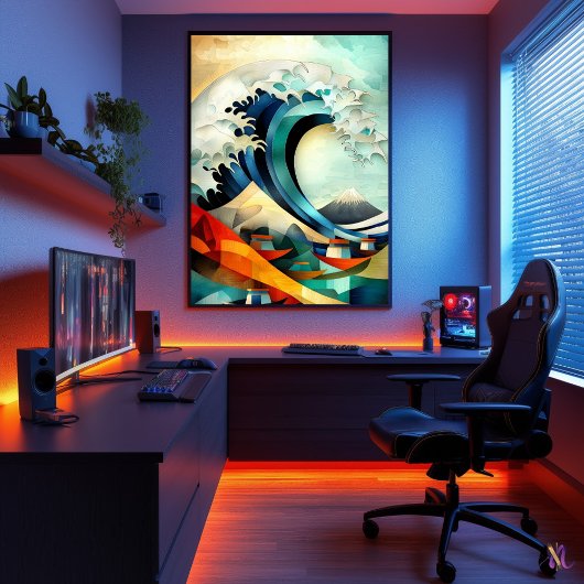 神奈川素晴らしの波 – キュービストのミニマリスト ポスター