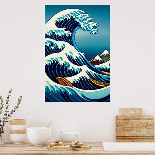 神奈川素晴らしヴィンテージ芸術の波日本の動 ポスター (キッチン)