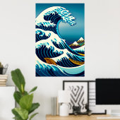 神奈川素晴らしヴィンテージ芸術の波日本の動 ポスター (ホームオフィス)