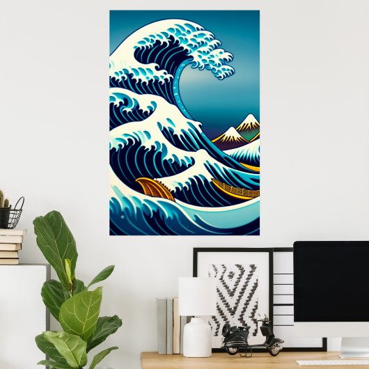 神奈川素晴らしヴィンテージ芸術の波日本の動 ポスター (ホームオフィス)