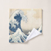 神奈川素晴らし浮世絵の波日本の バスタオルセット (ウォッシュタオル)