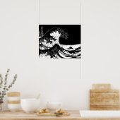 神奈川素晴らし白黒の波 ポスター (キッチン)