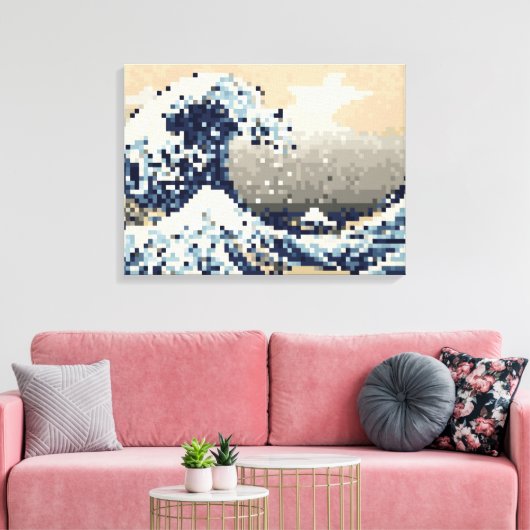 神奈川素晴らし8ビットピクセルアートの波 キャンバスプリント (インサイチュ (リビング))
