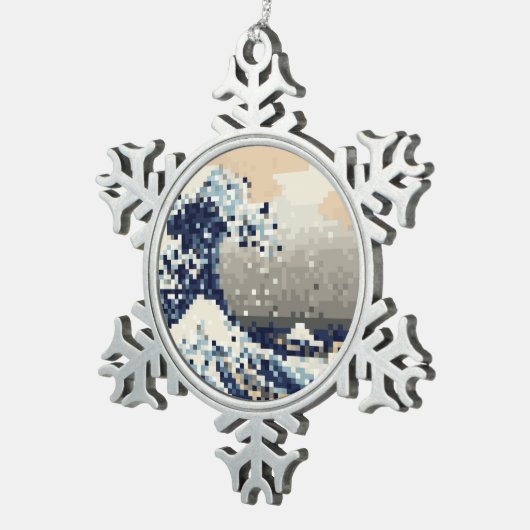 神奈川素晴らし8ビットピクセルアートの波 スノーフレークピューターオーナメント (右)
