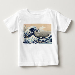 神奈川素晴らし8ビットピクセルアートの波 ベビーTシャツ