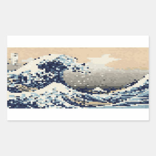 神奈川素晴らし8ビットピクセルアートの波 長方形シール
