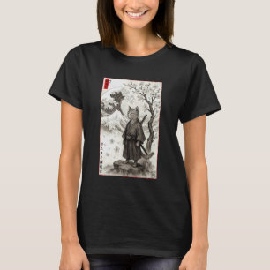 神奈川風江戸絵画浮世絵サムライ猫 Tシャツ
