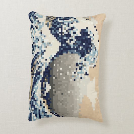 神奈川8ビットピクセル芸術を離れた素晴らしい波 アクセントクッション (裏面(縦))