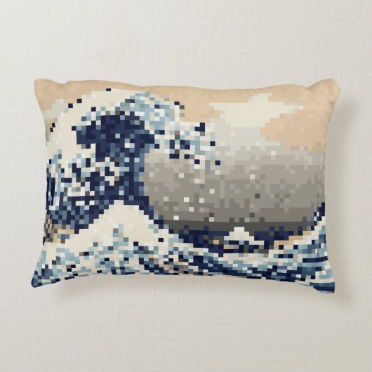 神奈川8ビットピクセル芸術を離れた素晴らしい波 アクセントクッション (裏面)