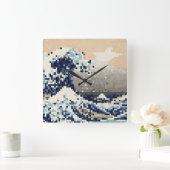 神奈川8ビットピクセル芸術を離れた素晴らしい波 スクエア壁時計 (ホーム)